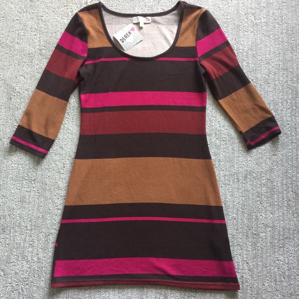 🍁 Derek Heart Brown and Magneta Striped Dress